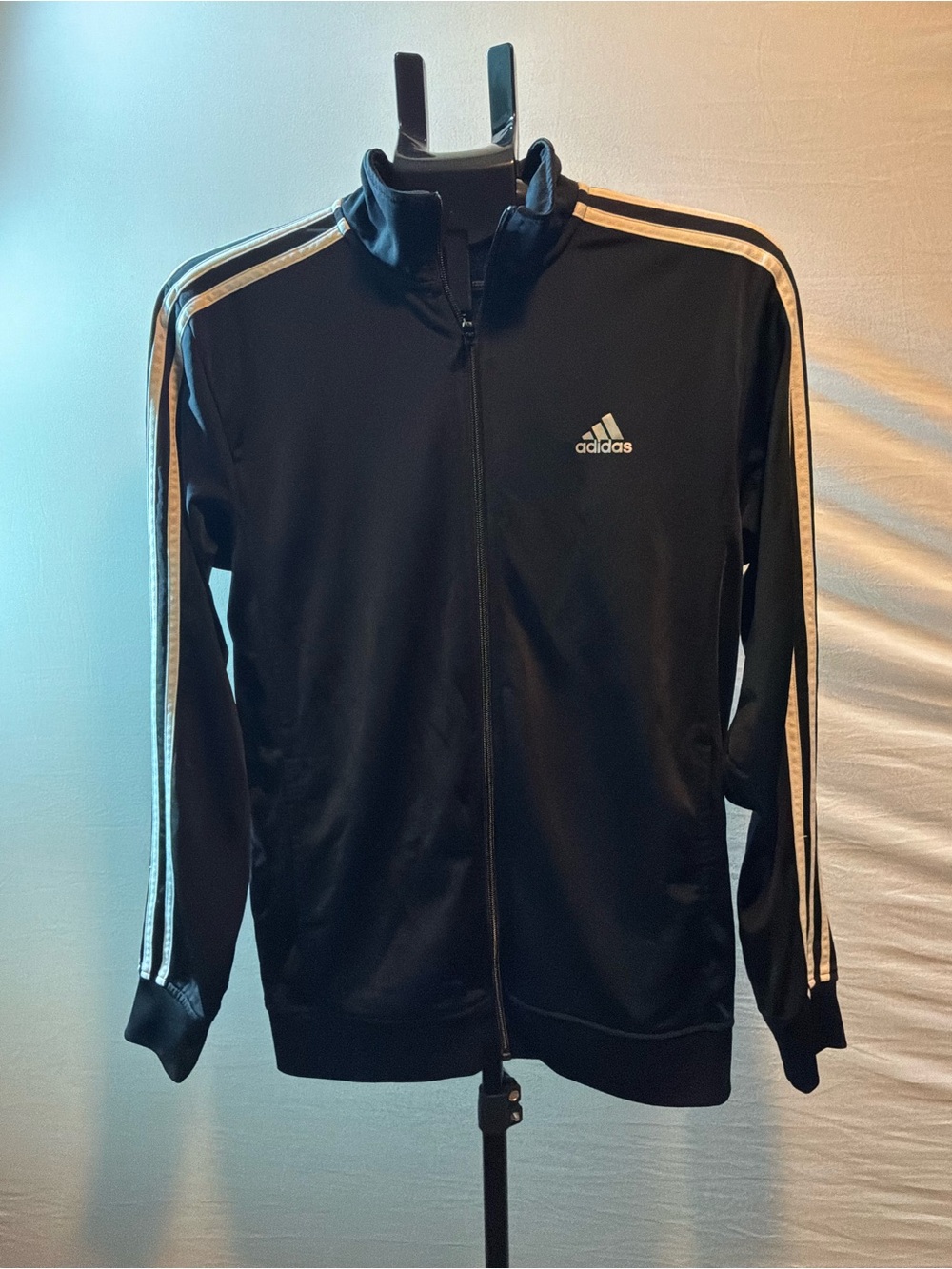 adidas Black Track Jacket with White Three-Stripes